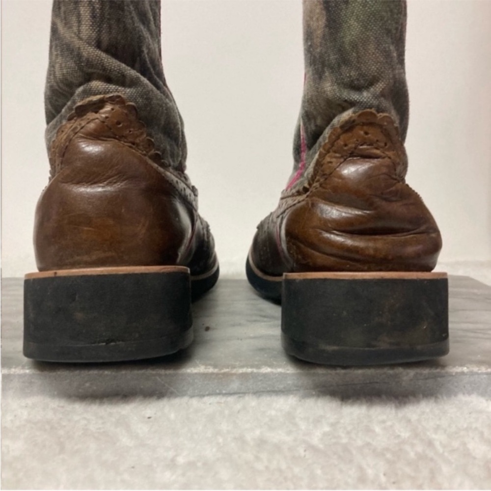 Ariat Fatbaby Cowboy Cowgirl Boots Calf Height Brown Pink Western Size 7.5 - Picture 11 of 12